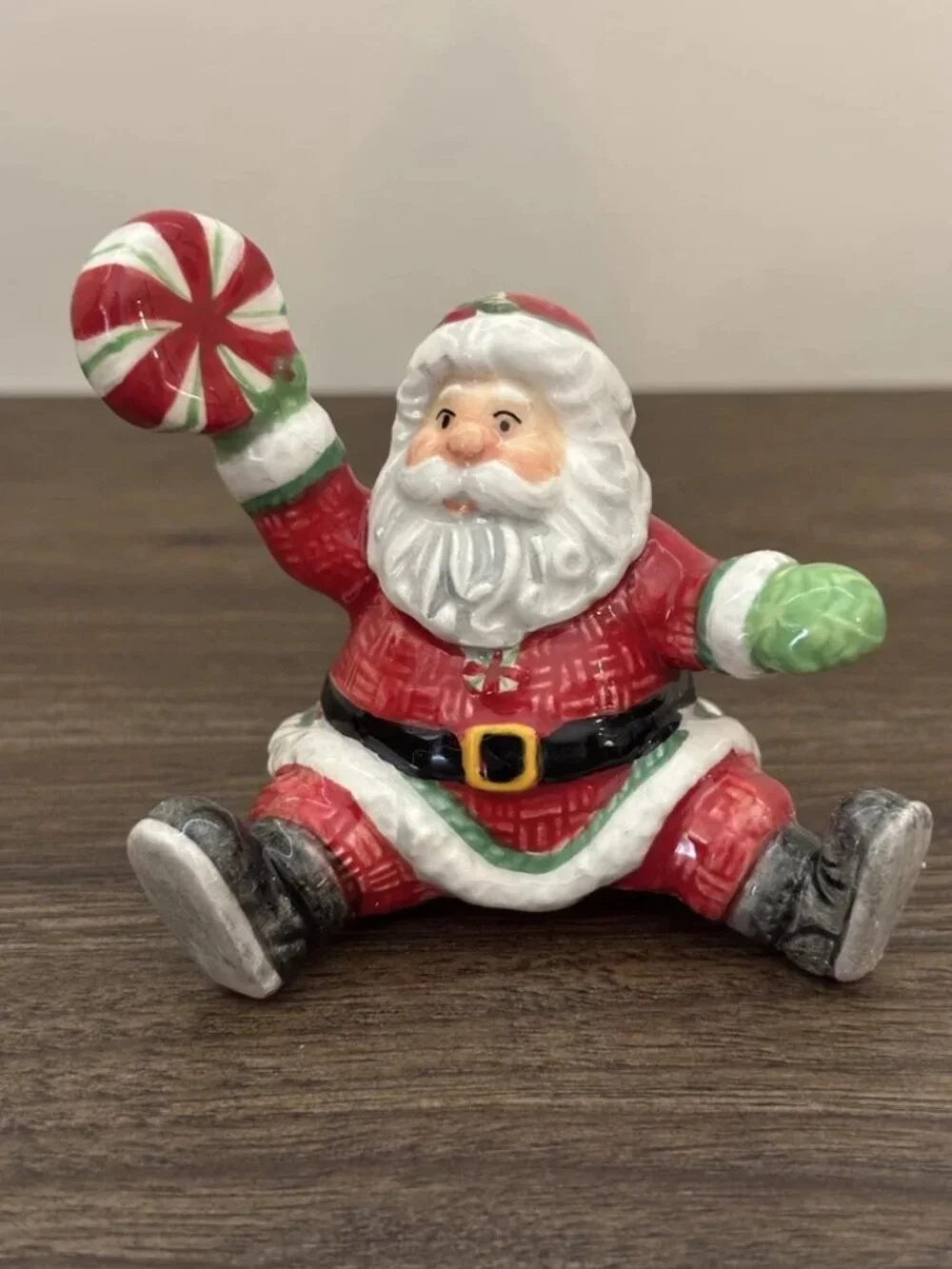 Vintage Fitz & Floyd Peppermint Santa Tumblers Miniature Ceramic Figures 2 inch
